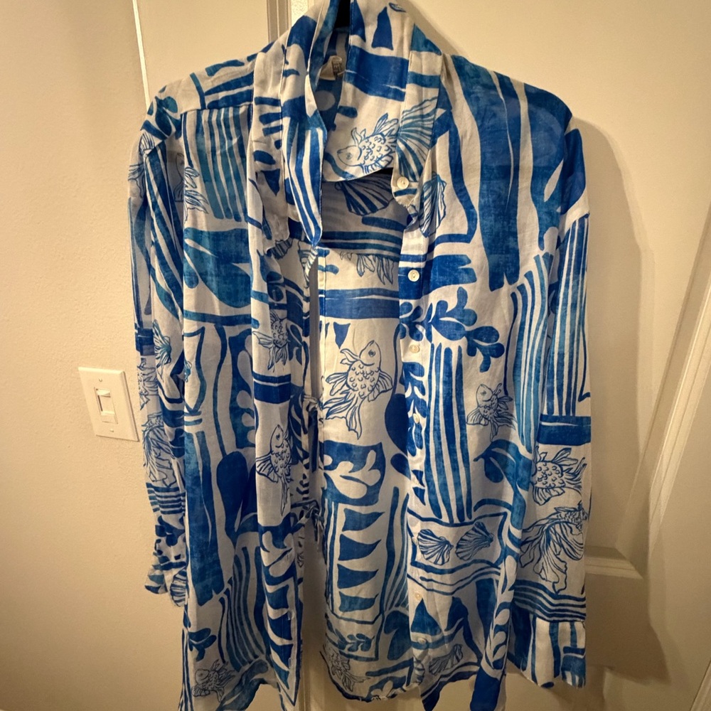 Violet Sky Blue and White Print Tunic Swim Coverup
